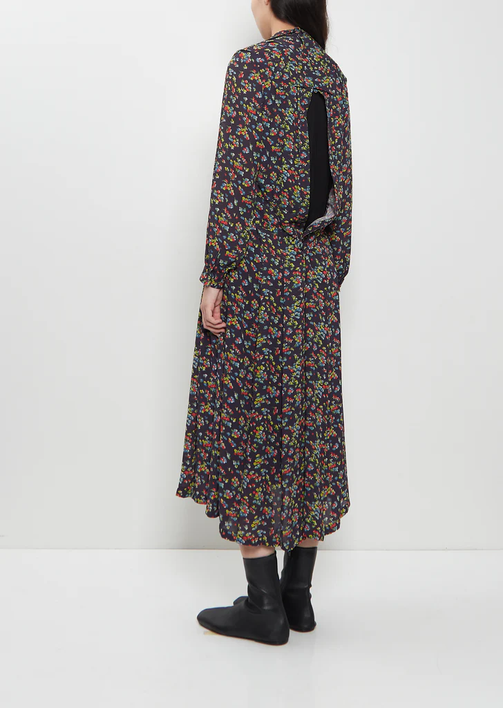 Junya Watanabe Georgette Flower Print Layered Wrap Dress