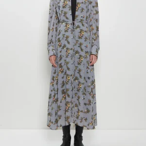Junya Watanabe Georgette Flower Print Long Sleeve Layered Dress