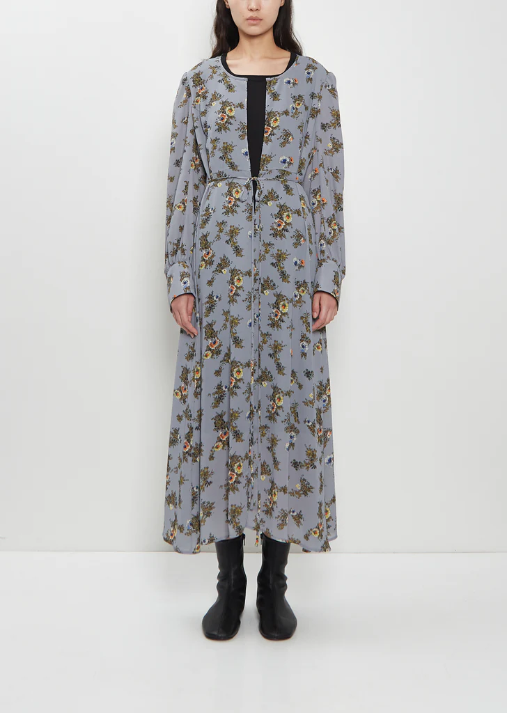 Junya Watanabe Georgette Flower Print Long Sleeve Layered Dress