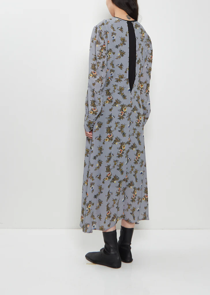 Junya Watanabe Georgette Flower Print Long Sleeve Layered Dress