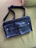 Porter Yoshida Leather Shoulder waist Pouch Body Bag Black