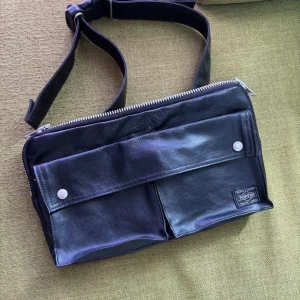 Porter Yoshida Leather Shoulder waist Pouch Body Bag Black
