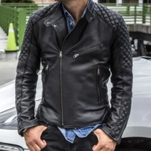 Men's Leather Jacket Cafe-Racer Retro Motorcycle Biker Black Real Leather