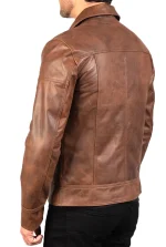 Cafe Racer Men's Leather Jacket Moto Brown Genuine Sheep skin Leather