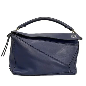 Auth Loewe Puzzle Bag Medium - Navy Classic Calf Handbag