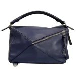 Auth Loewe Puzzle Bag Medium - Navy Classic Calf Handbag