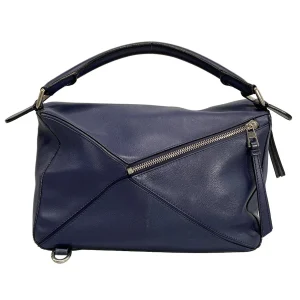 Auth Loewe Puzzle Bag Medium - Navy Classic Calf Handbag