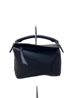 Loewe Handbag Puzzle Bag Mini Glam Logo Leather Black Used