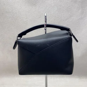 Loewe Handbag Puzzle Bag Mini Glam Logo Leather Black Used