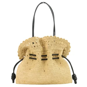 Loewe Raffia Flamenco Medium 2W Shoulder Bag Black Beige