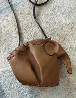 Loewe Mini Elephant Whipstitch Crossbody Bag Shoulder Bag Brown Leather