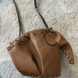 Loewe Mini Elephant Whipstitch Crossbody Bag Shoulder Bag Brown Leather