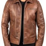 Cafe Racer Men's Leather Jacket Moto Brown Genuine Sheep skin Leather