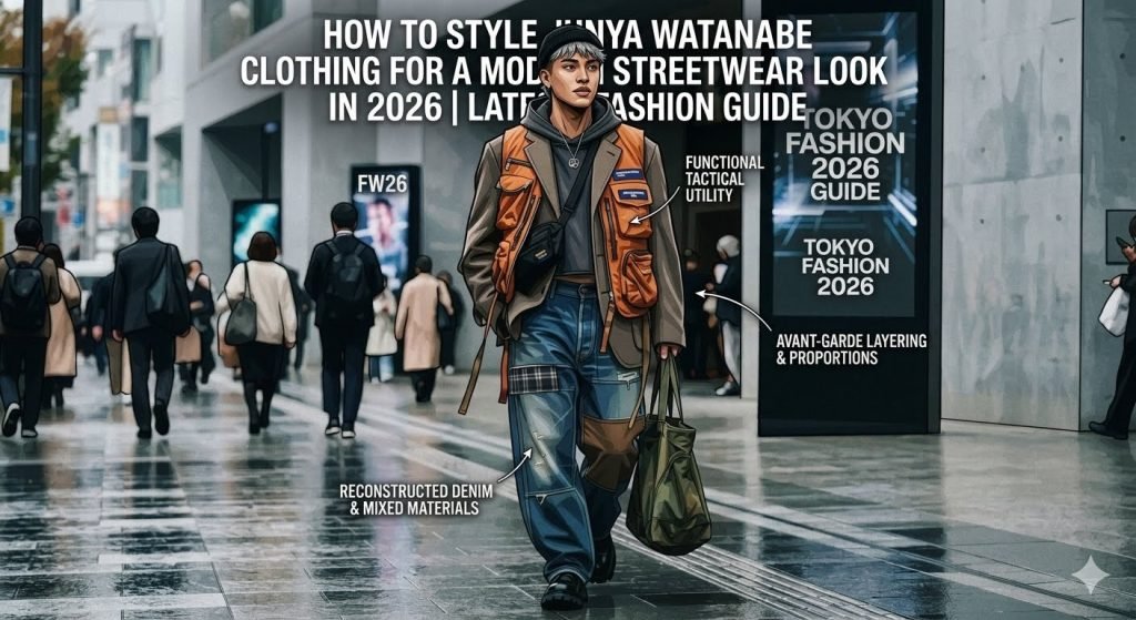 How to Style Junya Watanabe Clothing for a Modern Streetwear Look with a designer jacket, relaxed fit pants, clean sneakers, and modern urban fashion accessories in 2026.
